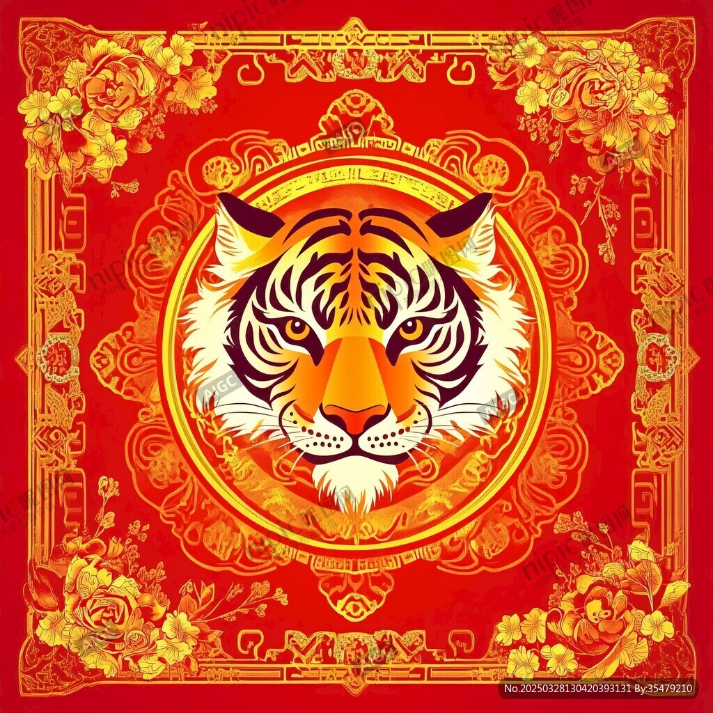 中式紅底老虎精美圖案