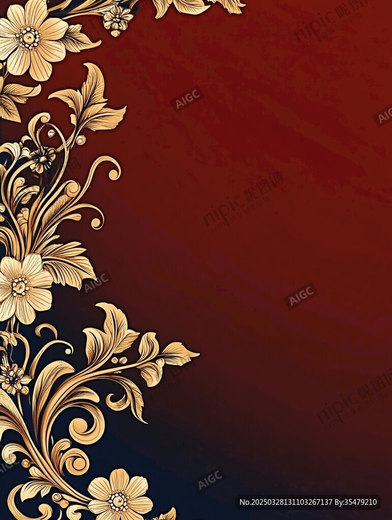 紅底金色花卉裝飾背景圖