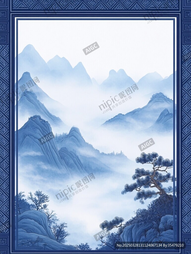 中式水墨山水意境背景圖