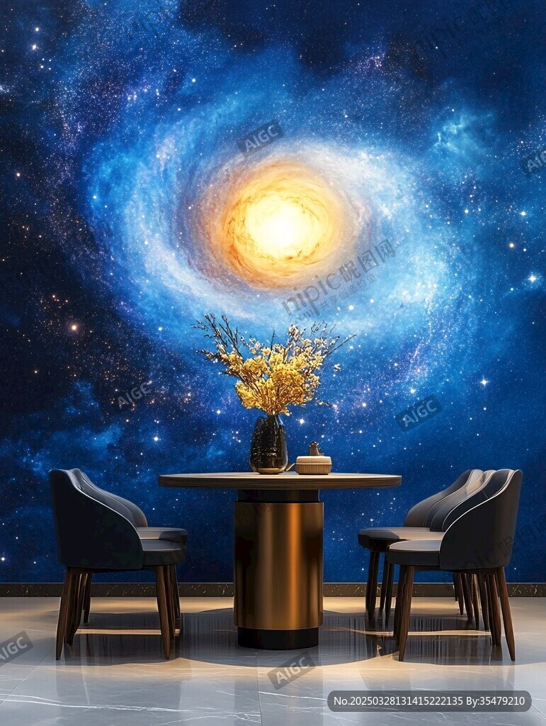 星空背景下的雅致桌椅組合