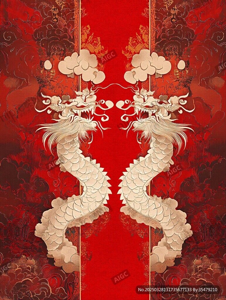 雙金龍戲珠中式傳統圖案