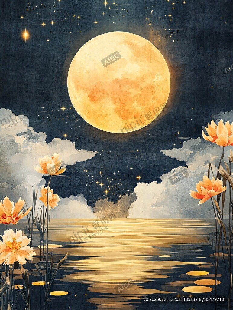 月夜荷塘美景