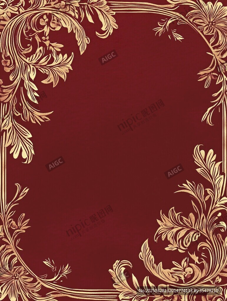 酒紅色背景金色花紋裝飾框
