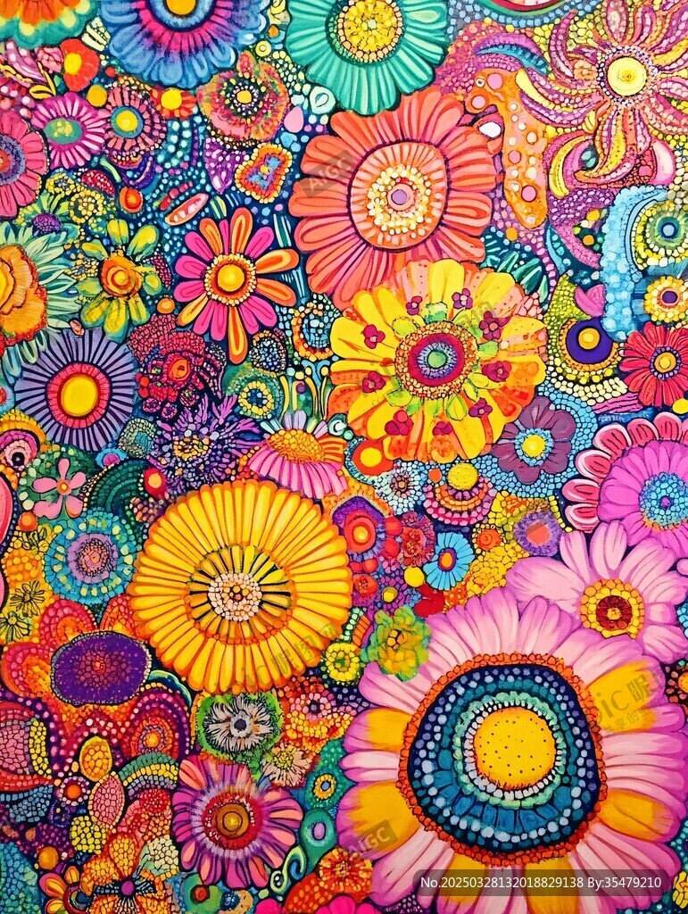 繽紛多彩花卉抽象藝術圖案