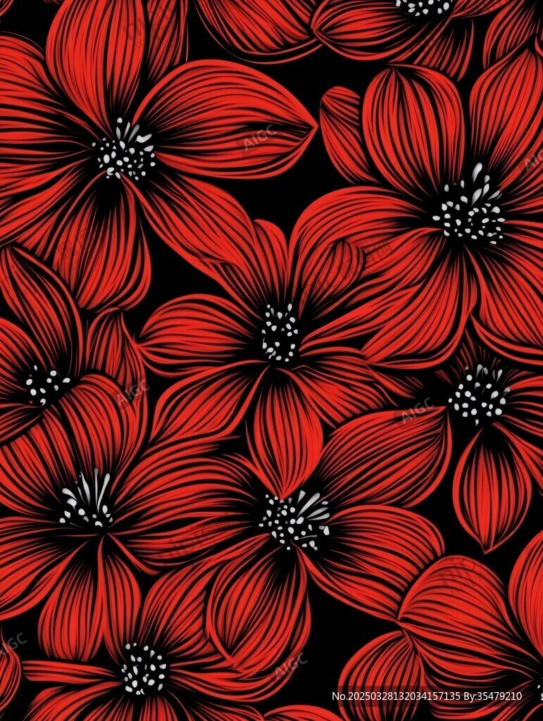 紅色花卉圖案無縫背景圖