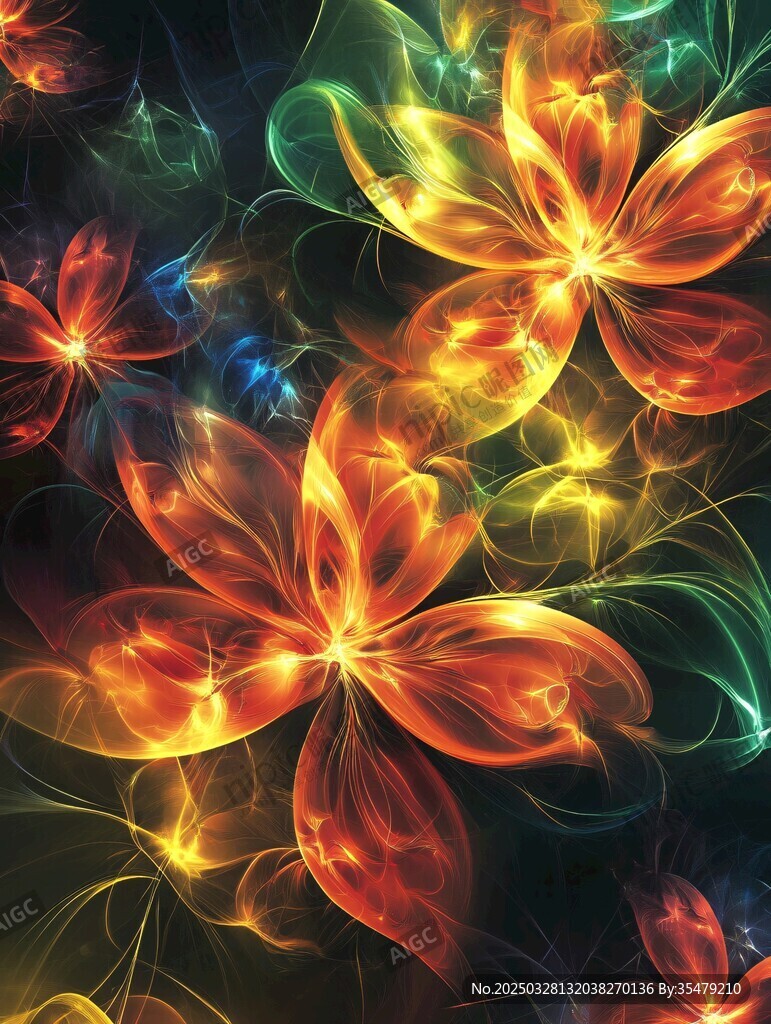 夢(mèng)幻炫彩發(fā)光花朵背景圖