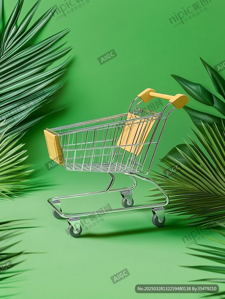 綠色背景中的迷你購物車