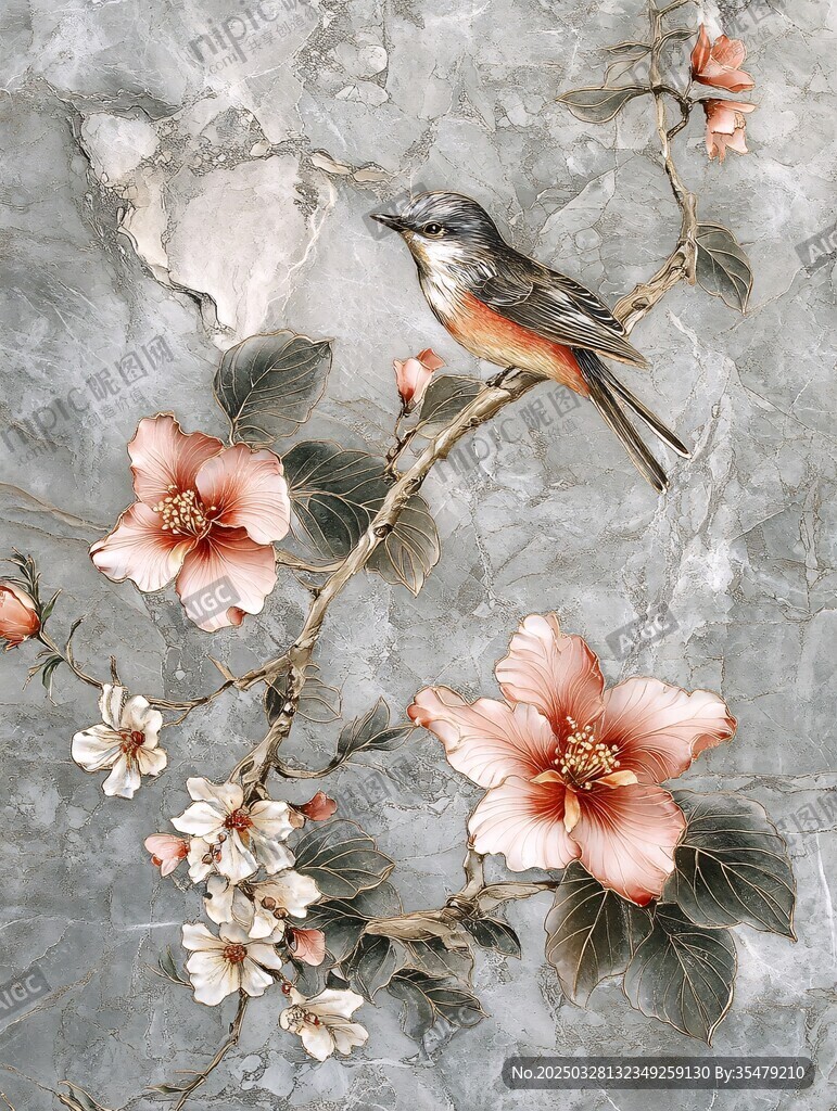 花鳥圖 枝頭小鳥伴繁花