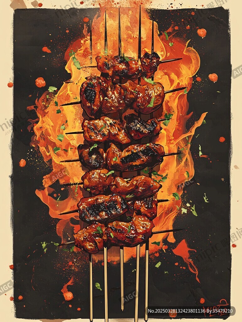 火焰上的美味烤肉串
