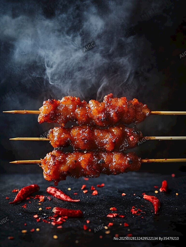 美味烤肉串散發(fā)誘人香氣