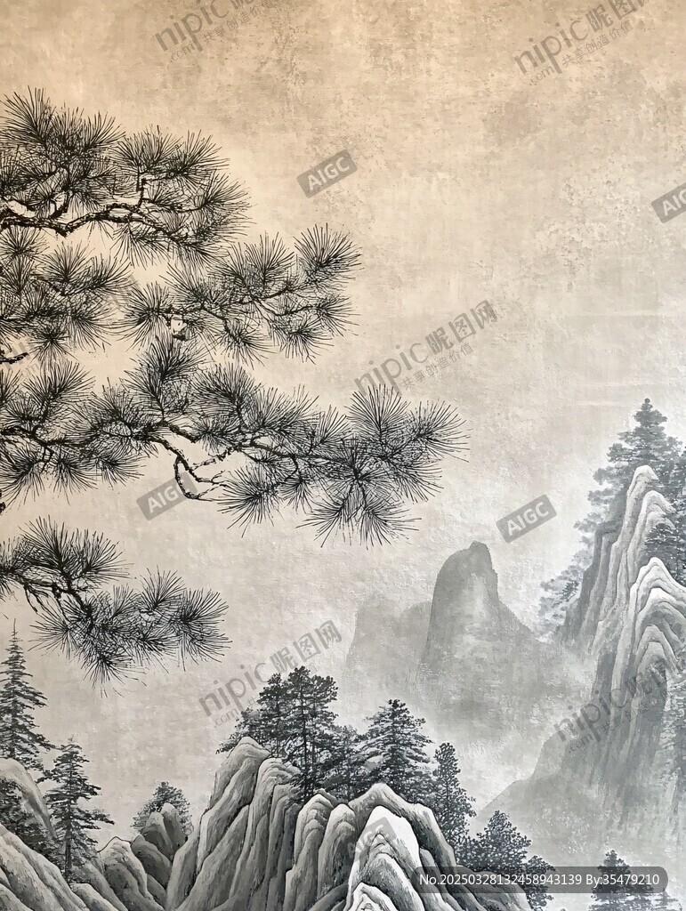 水墨松景 山川意境圖