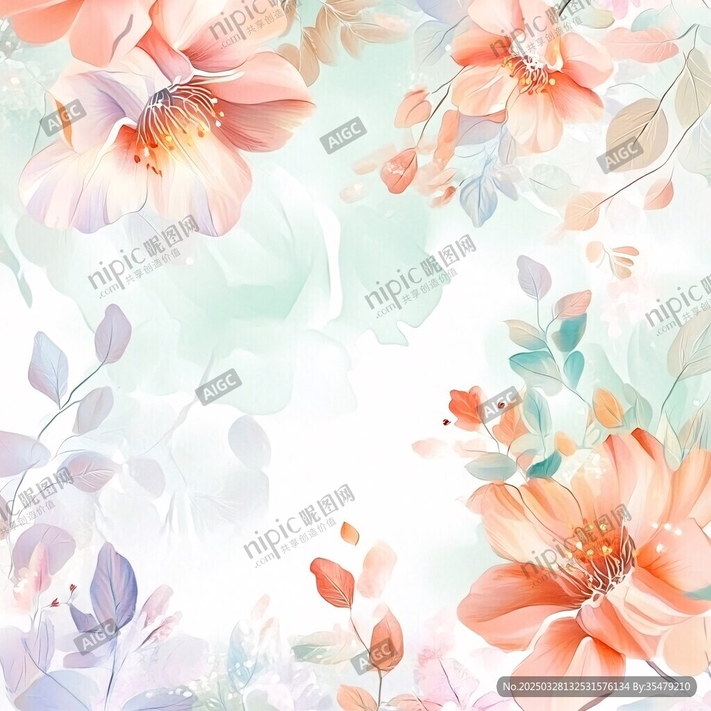 夢幻花卉水彩背景圖