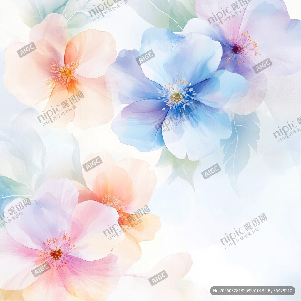 夢幻水彩花卉背景圖