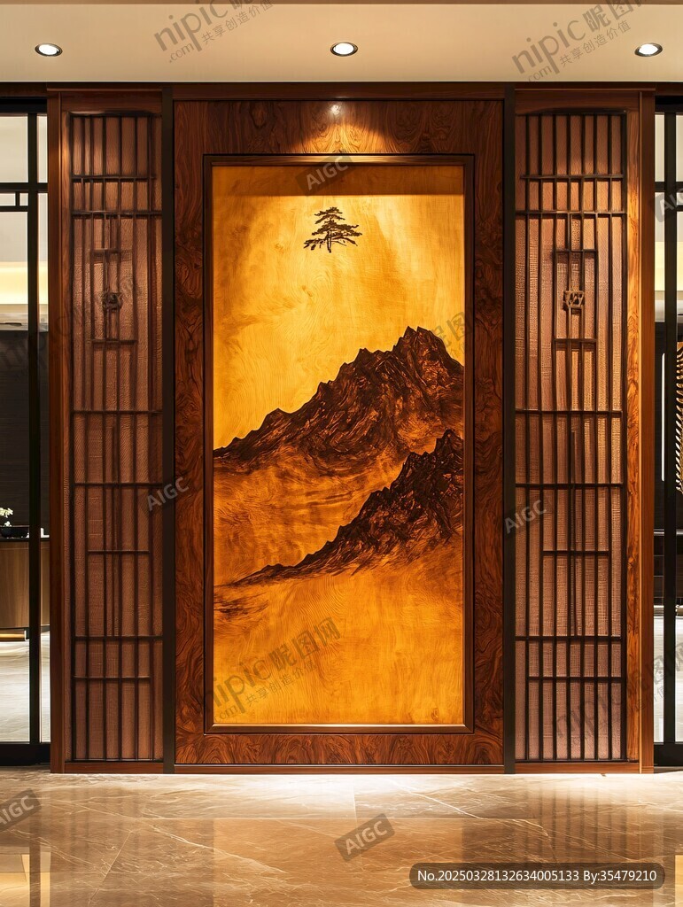 中式山水玄關(guān)藝術(shù)壁畫