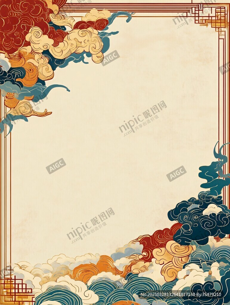 中式云紋邊框古風背景圖