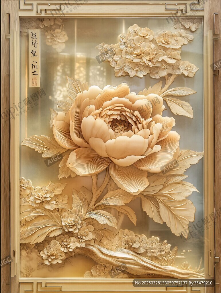 中式牡丹浮雕裝飾藝術(shù)