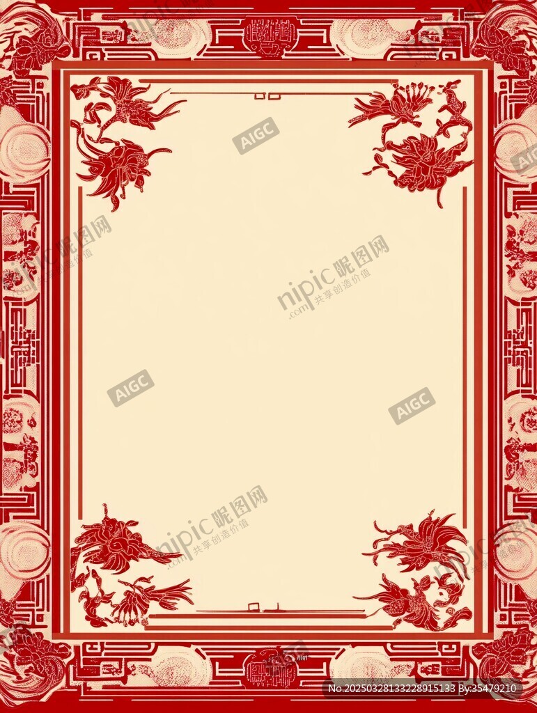 中式古典紅底花紋邊框