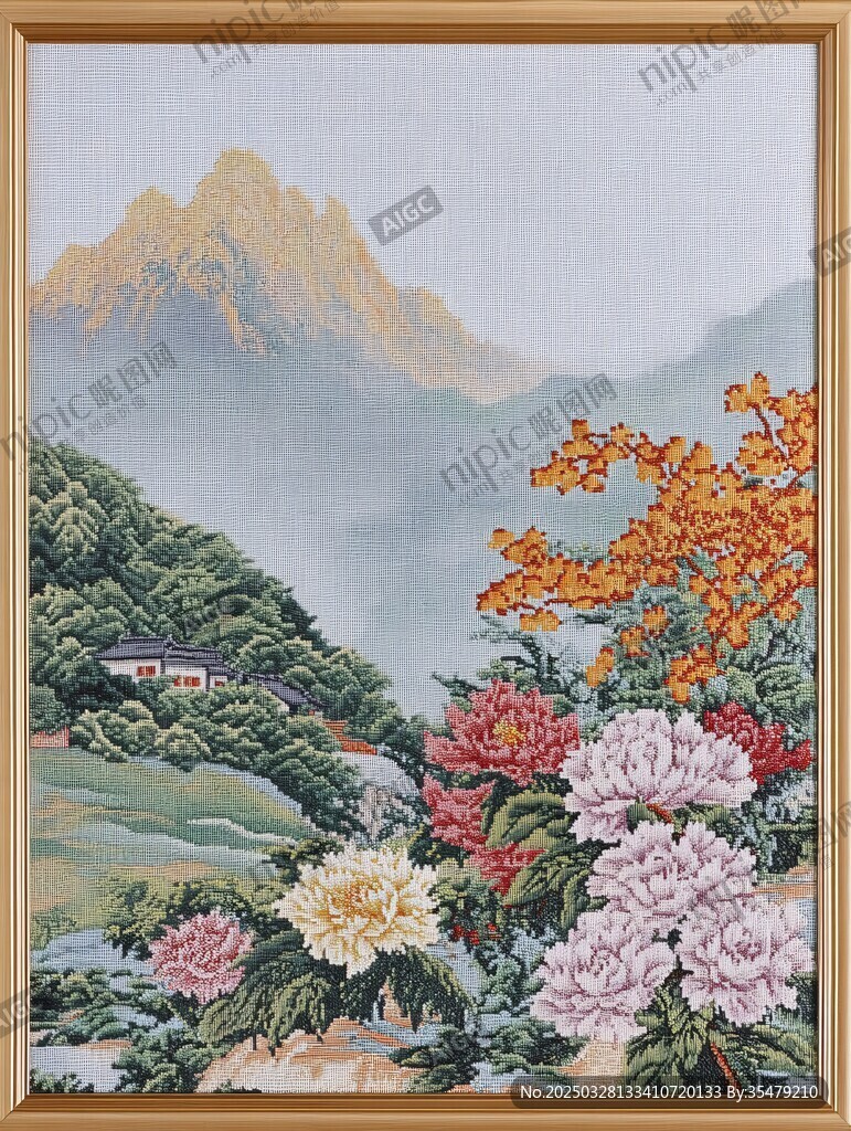 山水牡丹圖 自然之美