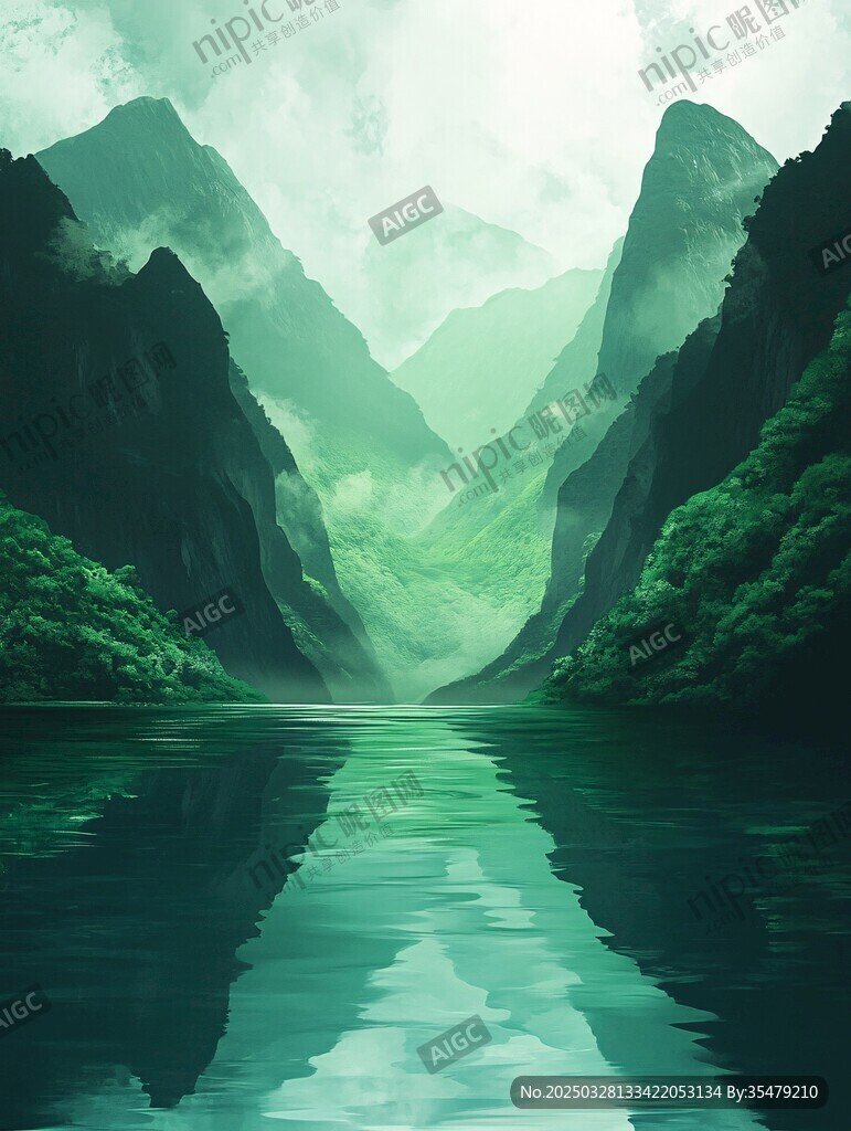 青山綠水間的靜謐湖景