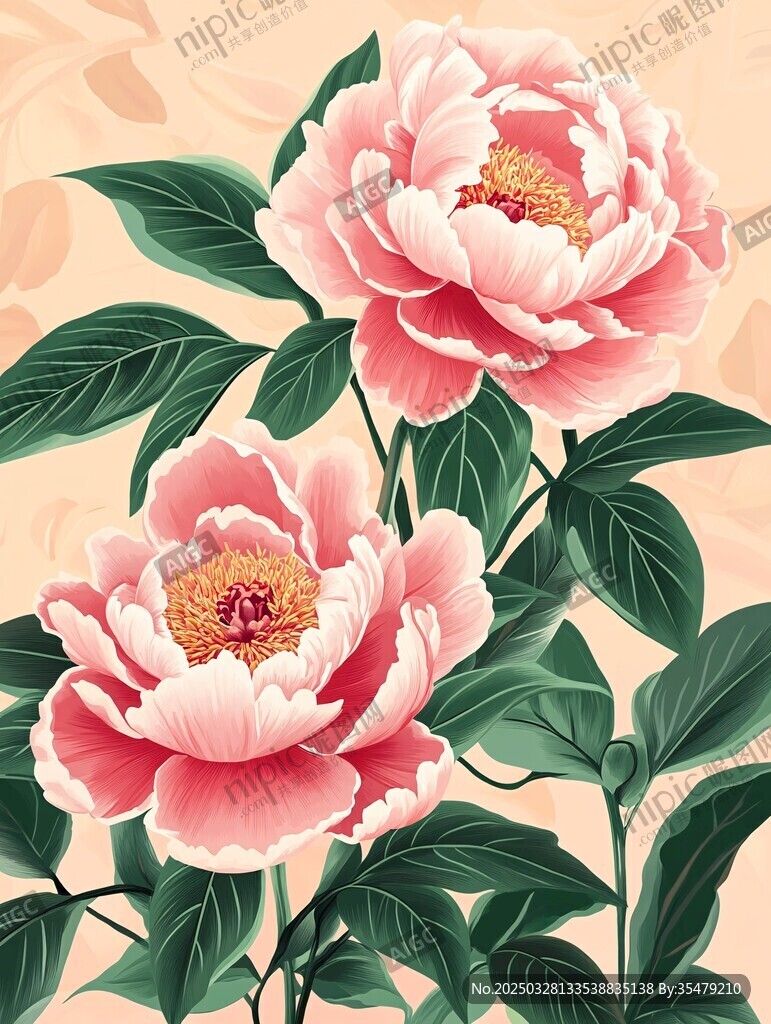 兩朵嬌艷盛開的粉色牡丹