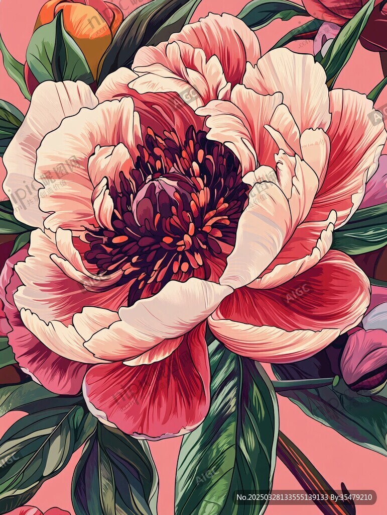艷麗盛開(kāi)的夢(mèng)幻風(fēng)格牡丹花