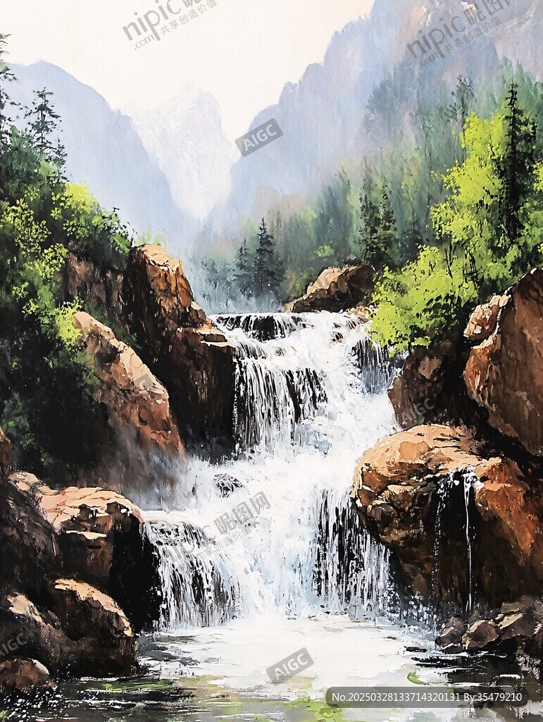 山間瀑布溪流自然美景