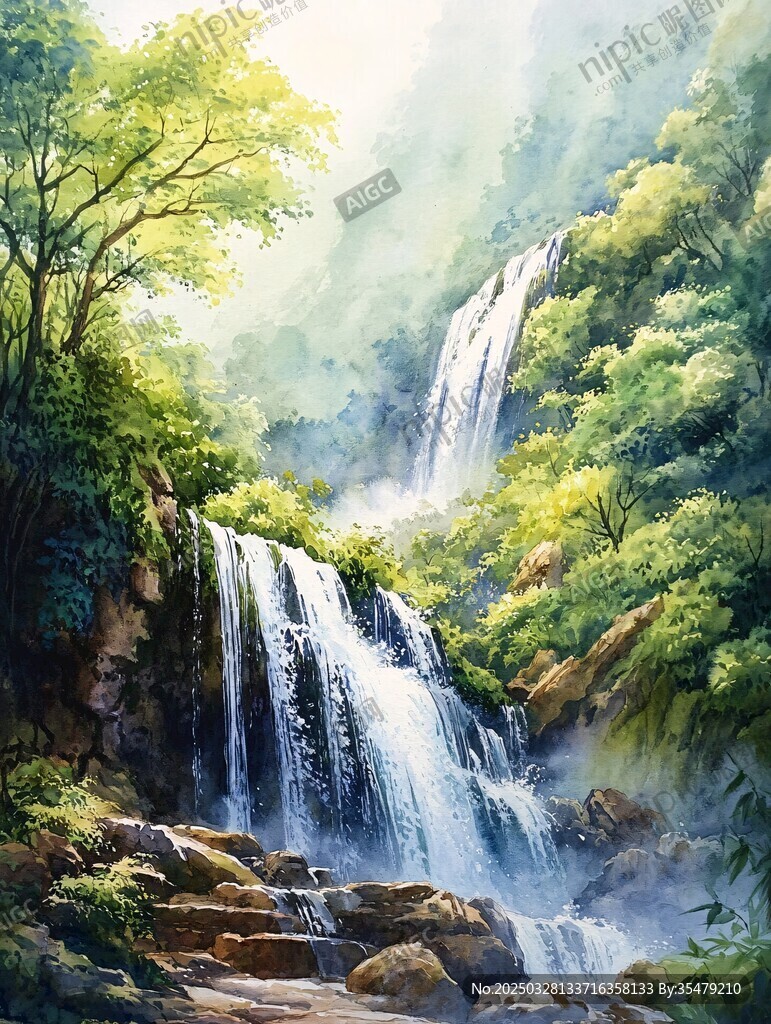 山林間的夢幻瀑布美景