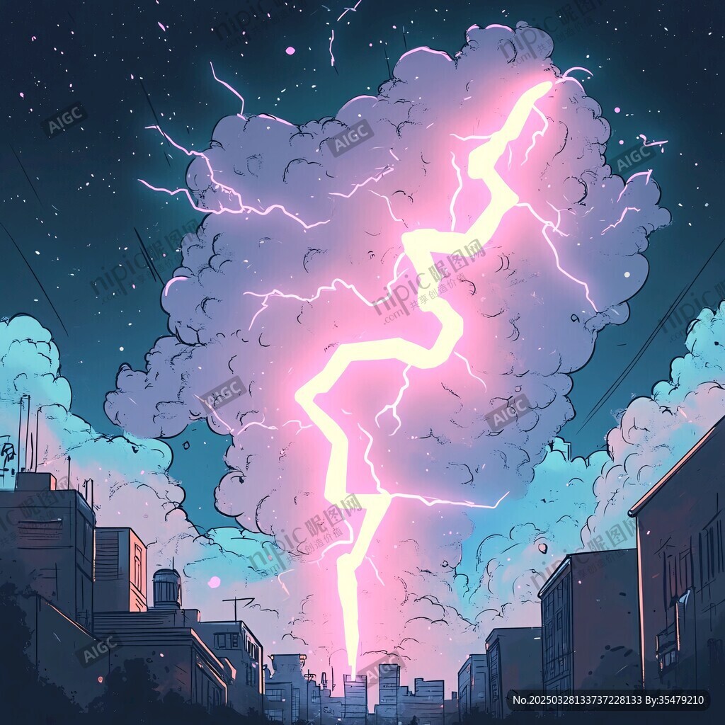 城市上空的夢幻閃電風(fēng)暴