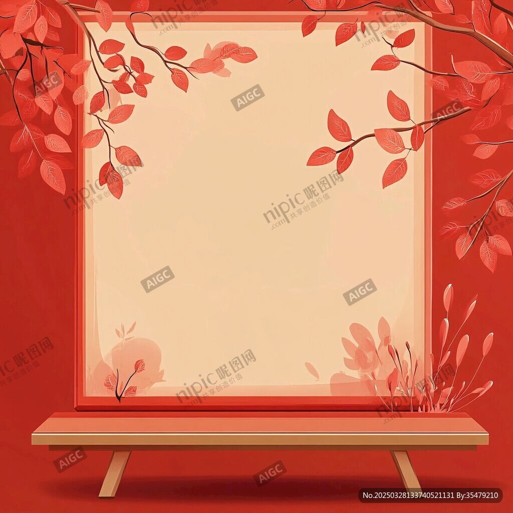 紅色系樹葉裝飾的簡約場景