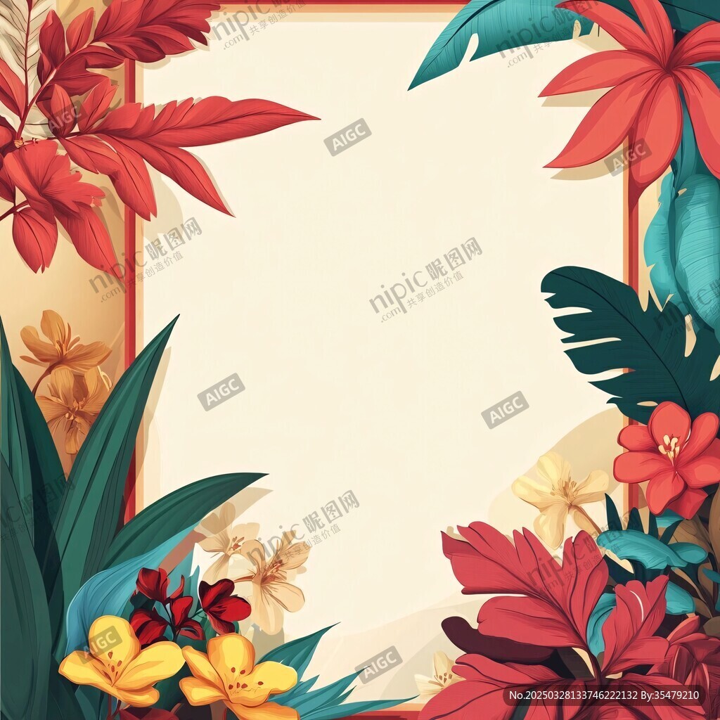 熱帶花卉邊框插畫(huà)背景圖