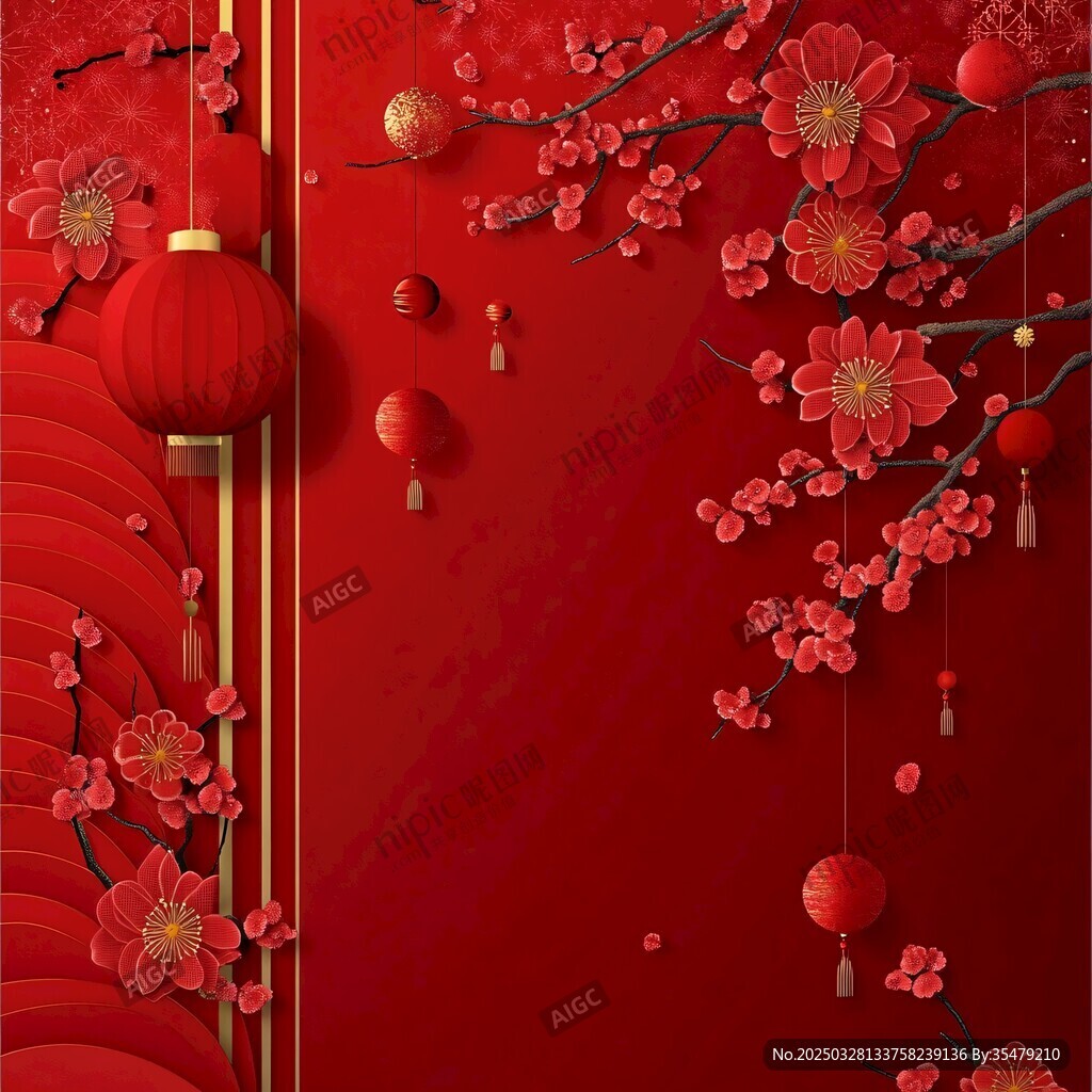 喜慶中國風紅色新春背景圖