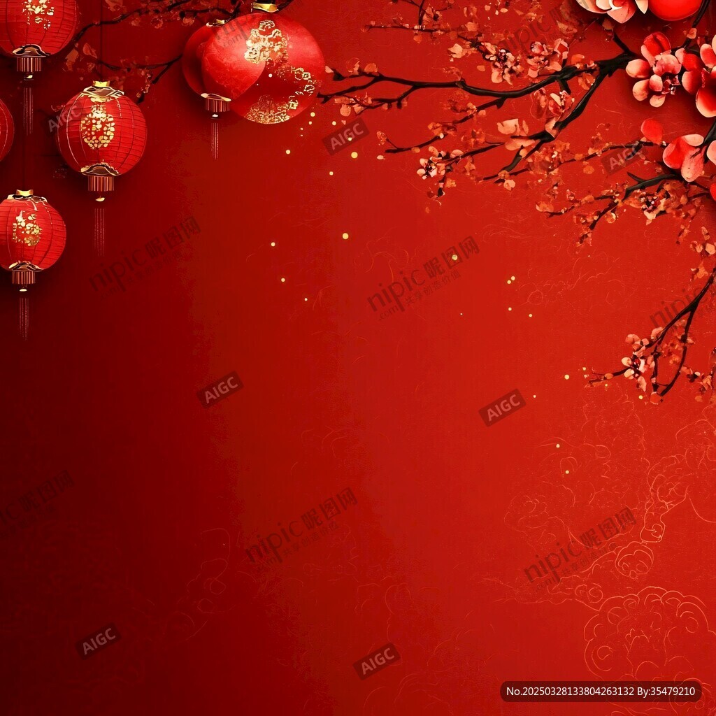 喜慶中國(guó)風(fēng)紅燈籠梅花背景
