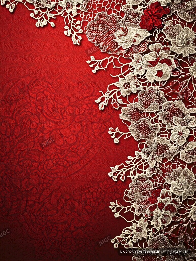 紅色背景上的精美白色蕾絲