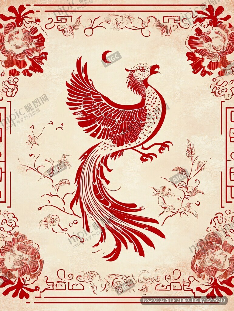 中式鳳凰剪紙風(fēng)傳統(tǒng)圖案