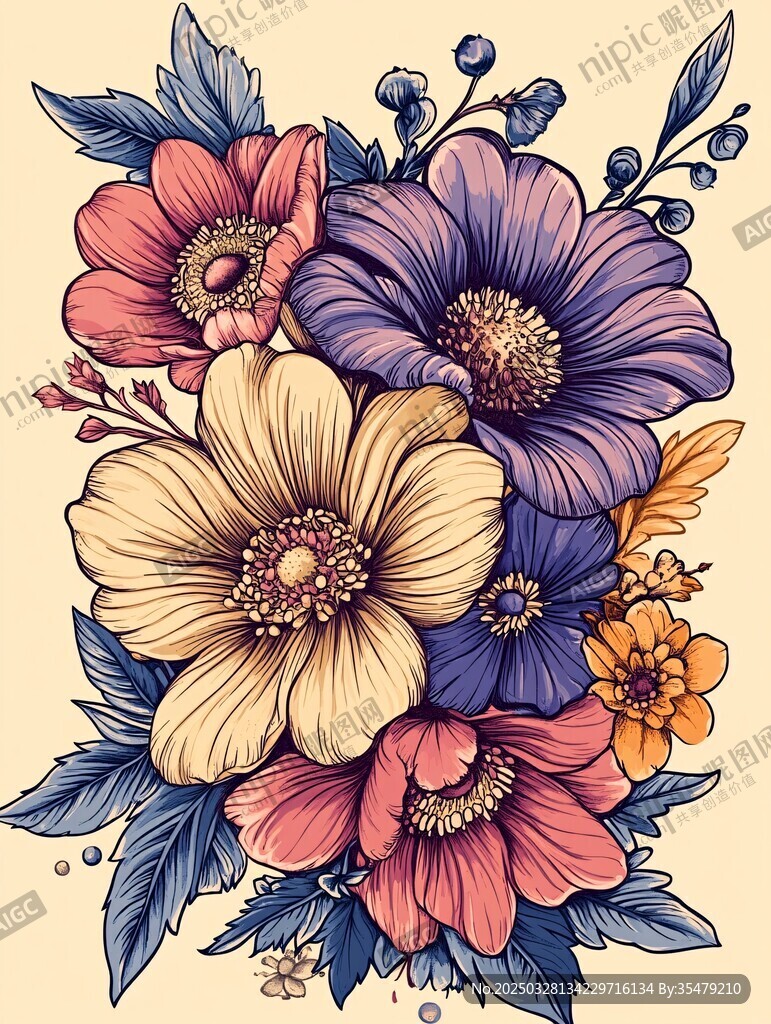 多彩花卉插畫 清新雅致