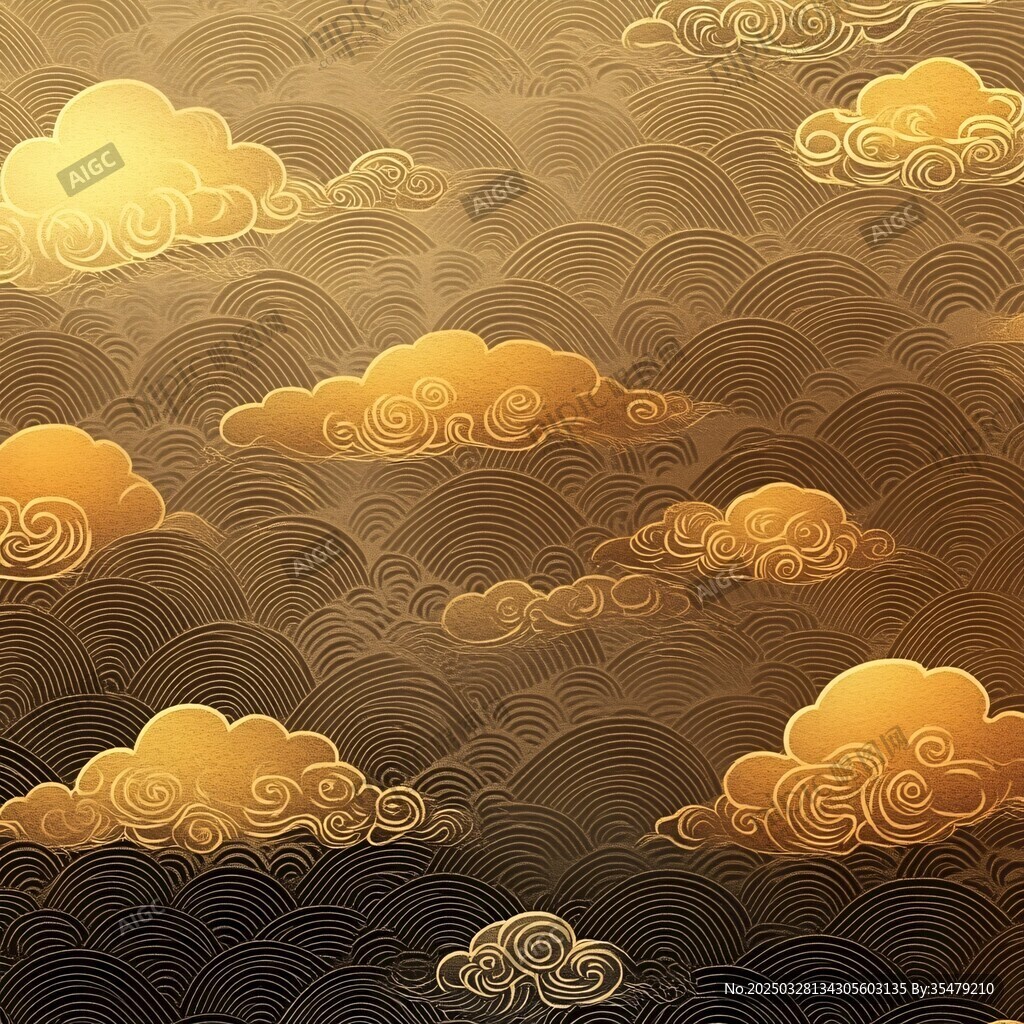 金色祥云海浪中式紋理背景