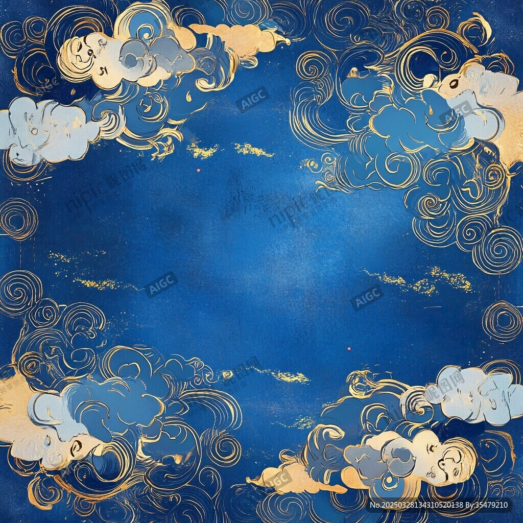 中式藍金祥云復古背景圖