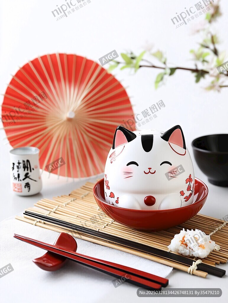 日式招財貓擺件與和風餐具