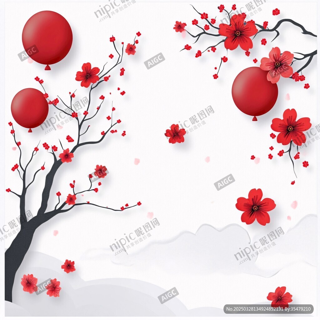 紅梅氣球裝飾背景圖