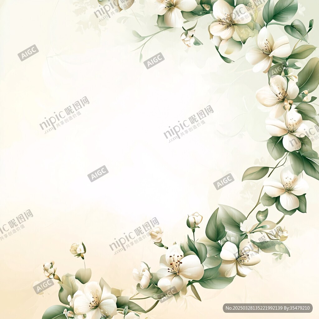 淡雅茉莉花枝邊框背景圖