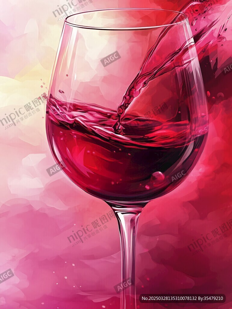 紅酒入杯的夢(mèng)幻水彩畫面