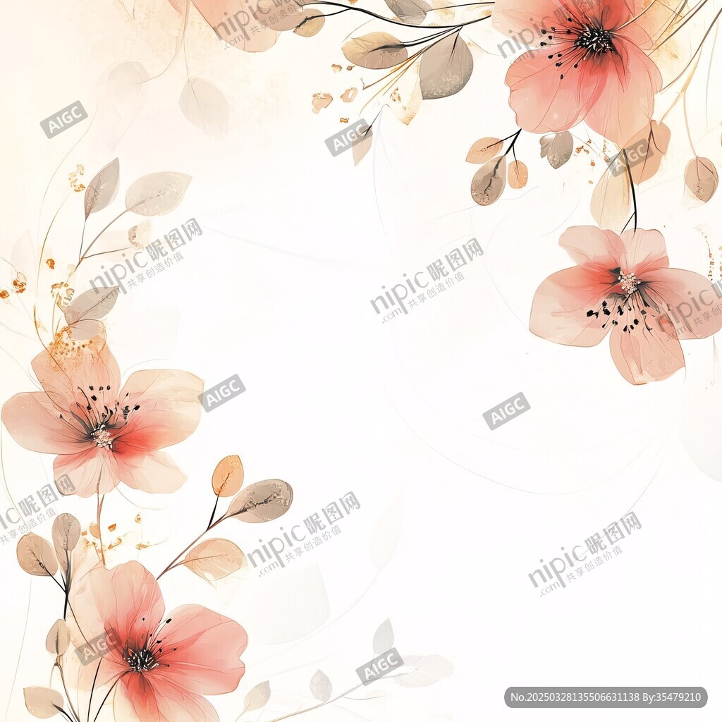 淡雅花卉邊框背景圖