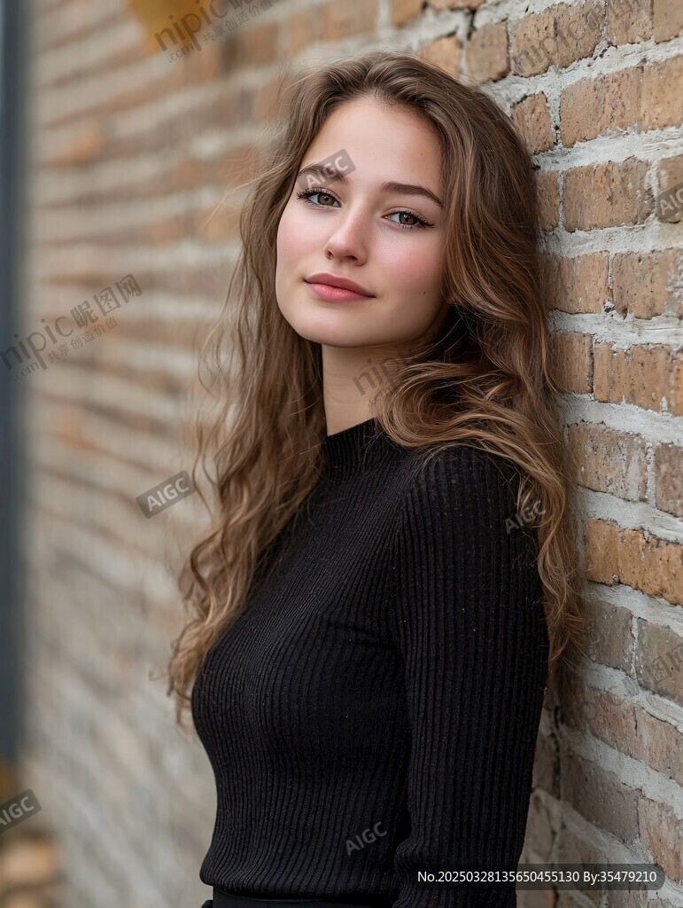 靠墻而立的長發(fā)黑衣女子