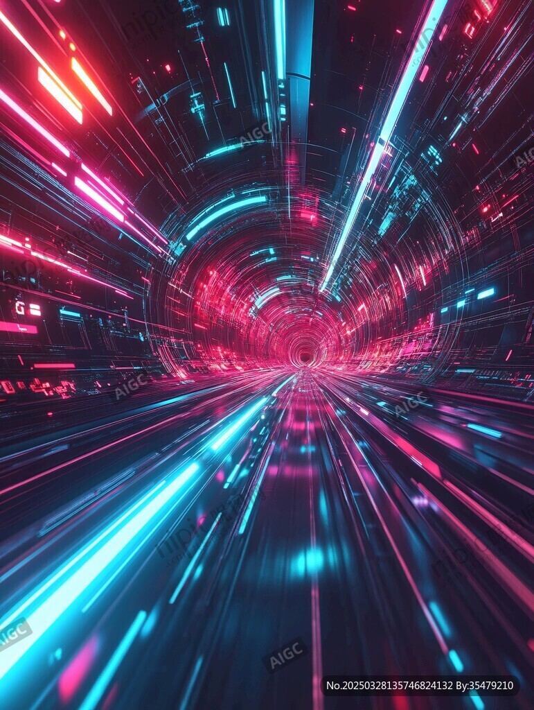 未來科技感霓虹光線隧道