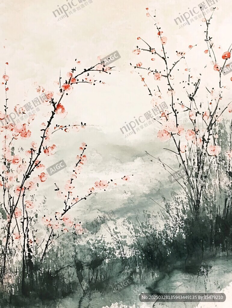 水墨桃花圖