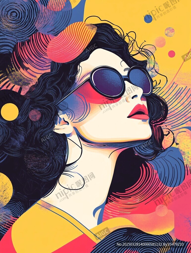 時尚墨鏡女郎的夢幻插畫