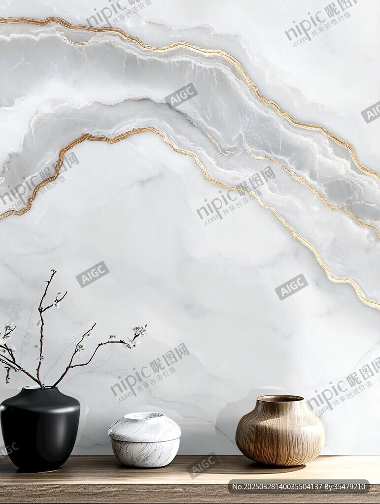 大理石背景墻搭配雅致擺件