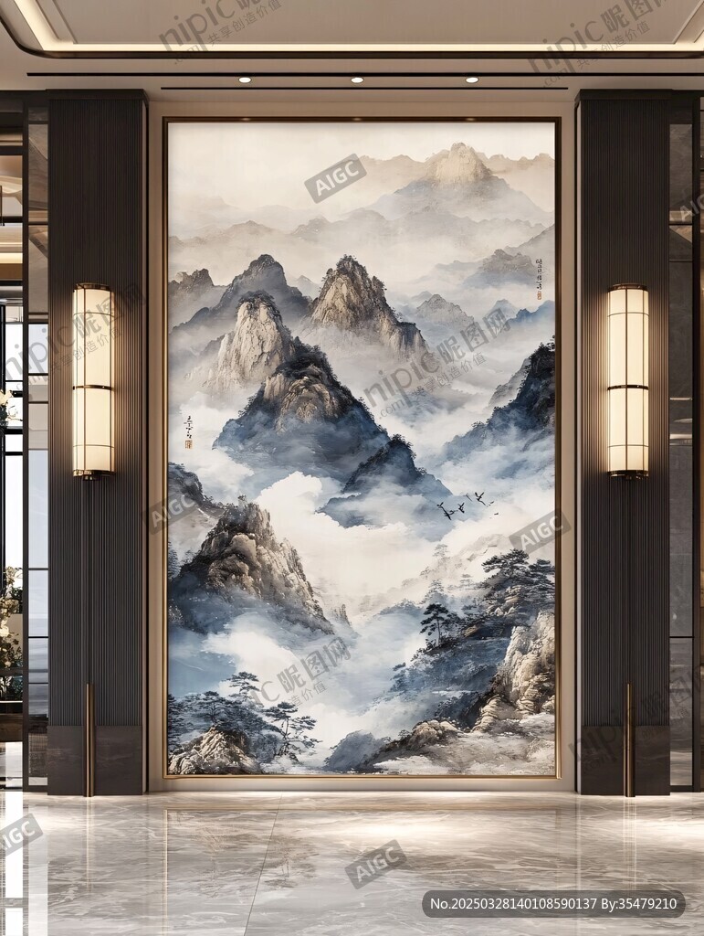 中式山水玄關(guān)裝飾畫