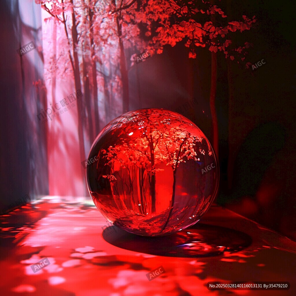 夢幻紅晶球中的森林景致