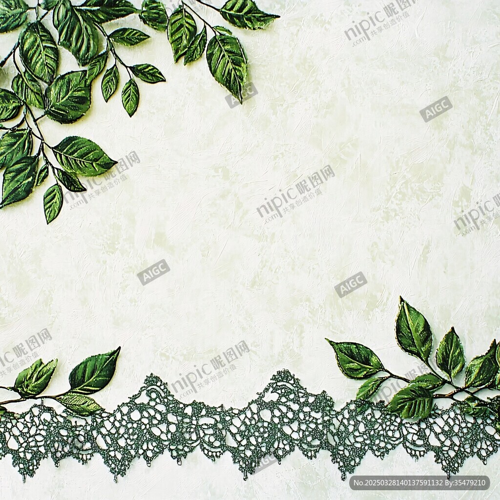 綠葉蕾絲裝飾的淡雅背景